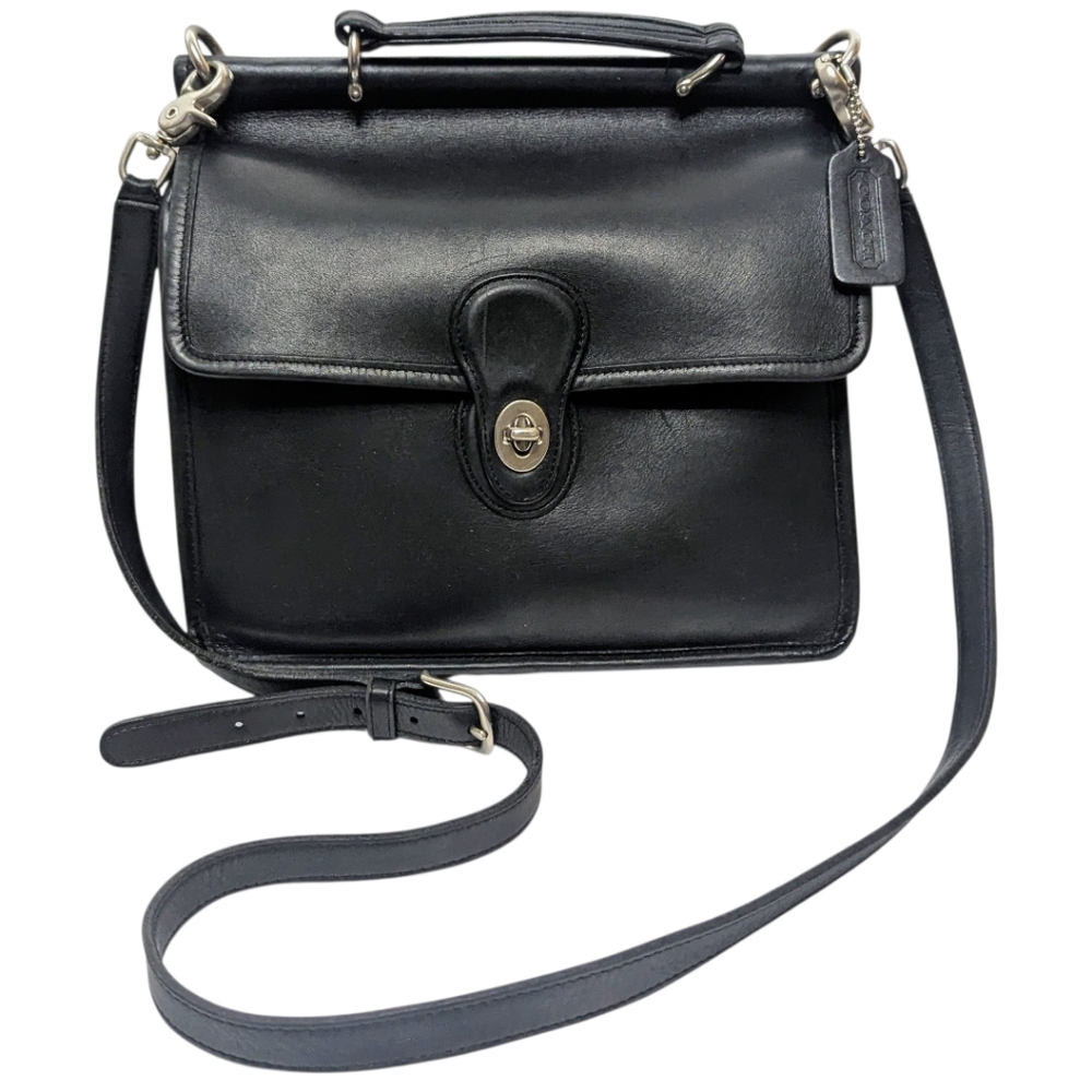 Vintage Coach Willis Black Leather Crossbody Satchel Bag Turnlock #9927